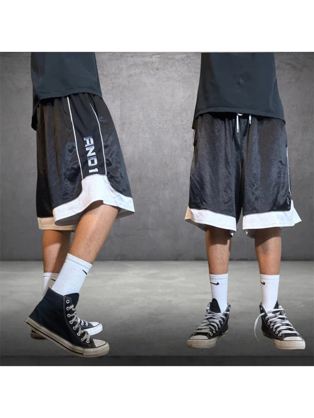 Y2K Black Dazzle Baggy Basketball Shorts Streetwear shiny